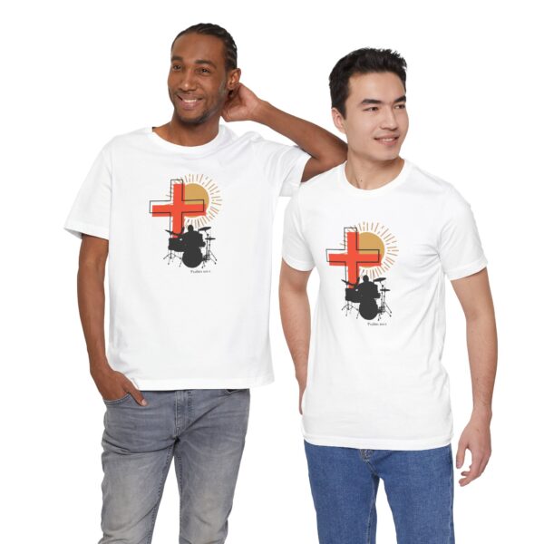 Christian Cross Sun Drum Unisex Tee Shirt - Praise God Through Jesus Grace - Image 3