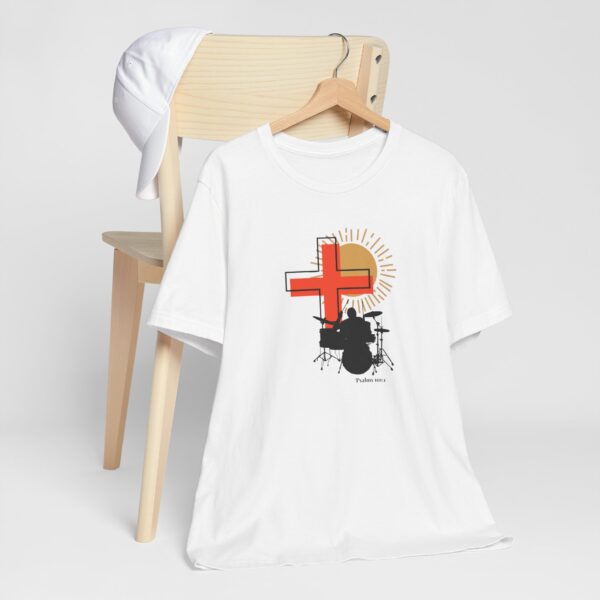 Christian Cross Sun Drum Unisex Tee Shirt - Praise God Through Jesus Grace - Image 2